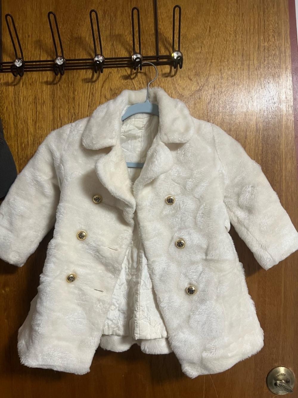 Girls' Faux Fur Double-Breasted pea Coat - Cream size 6. 7
